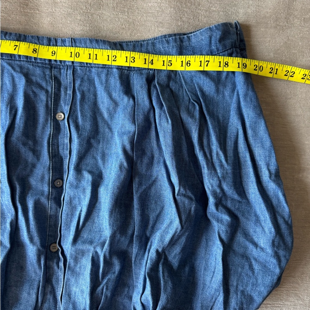 GAP Denim Chambray Bubble Mini Skirt Women’s Medium Indigo Pleated Button Front - Picture 13 of 14